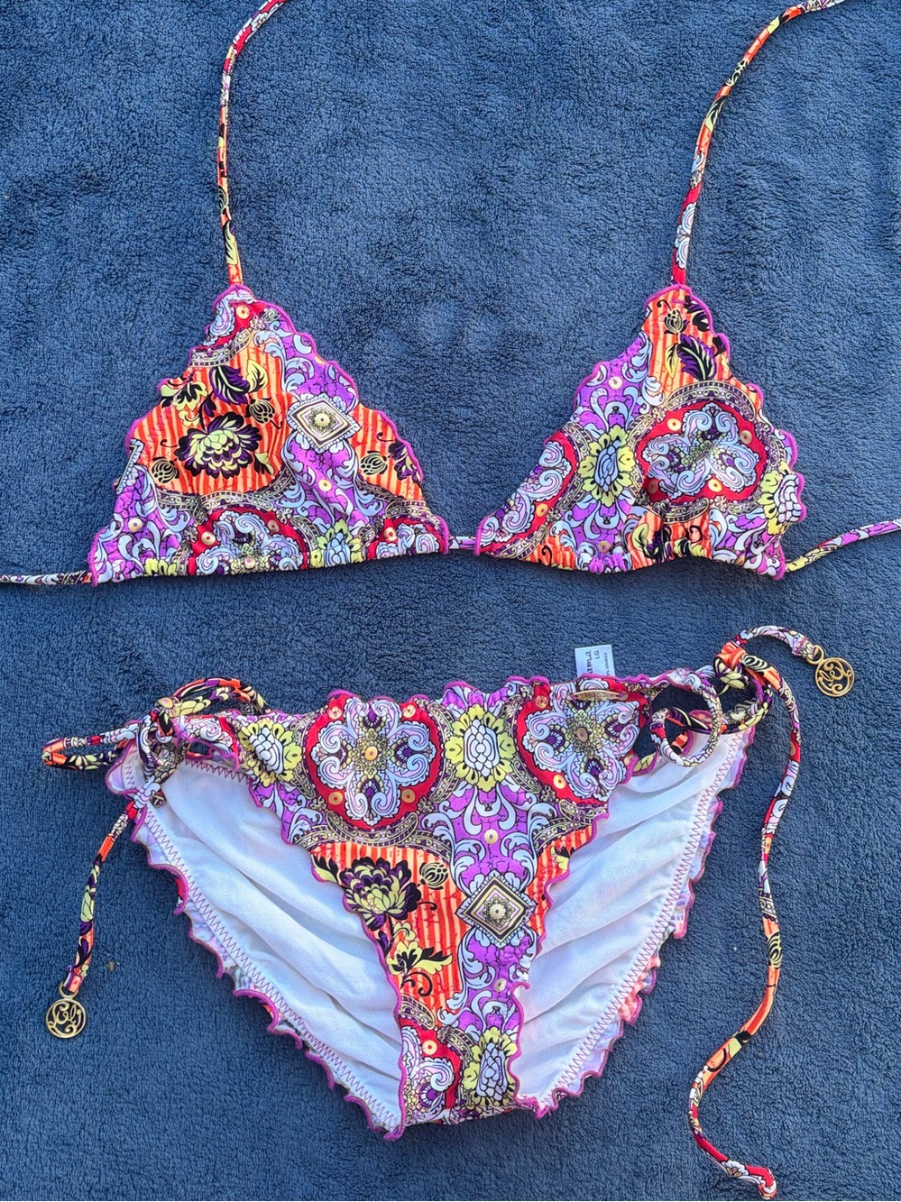 Luli Fama Purple Orange Floral Paisley Triangle Bikini - Picture 3 of 4